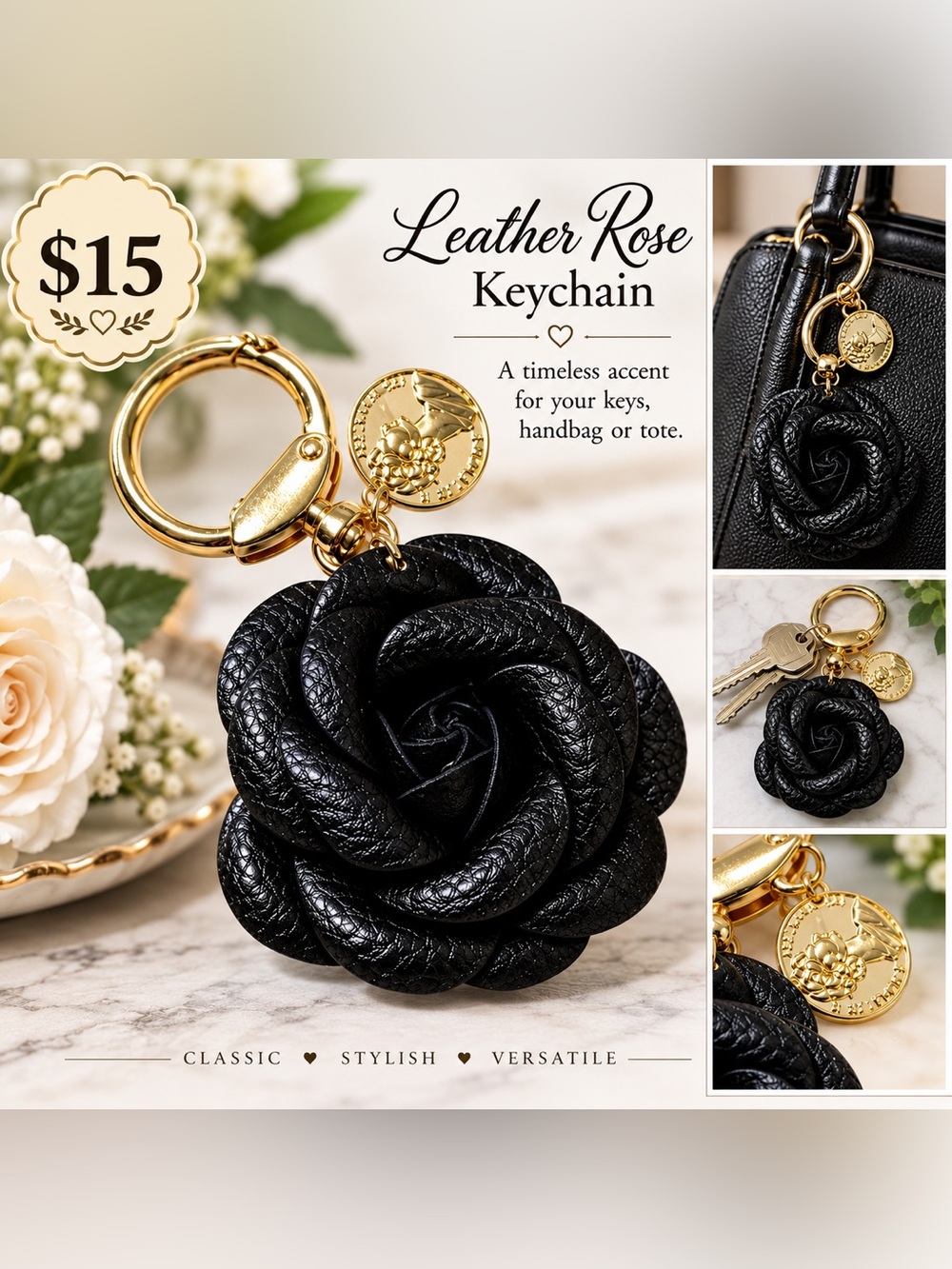 Leather Rose Keychain